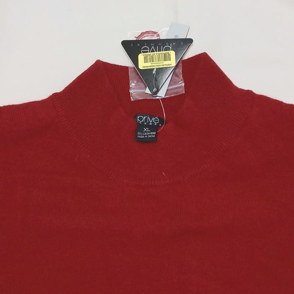 NWT Prive 100% red washable cashmere mock neck turtle neck sweater sz XL - Picture 2 of 6